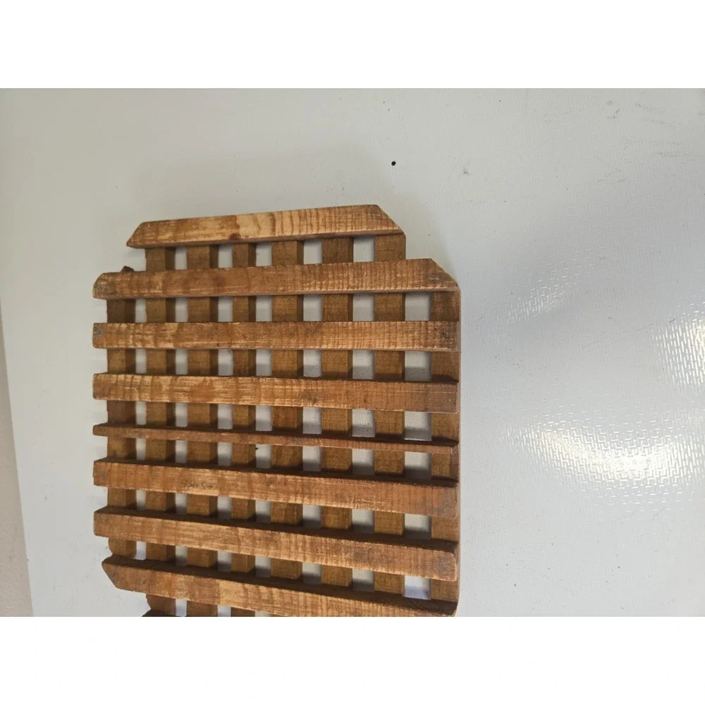 Vintage Danish Modern Teak Wood Lattice Trivet 8x7 Mid Century Hot Pad Grid